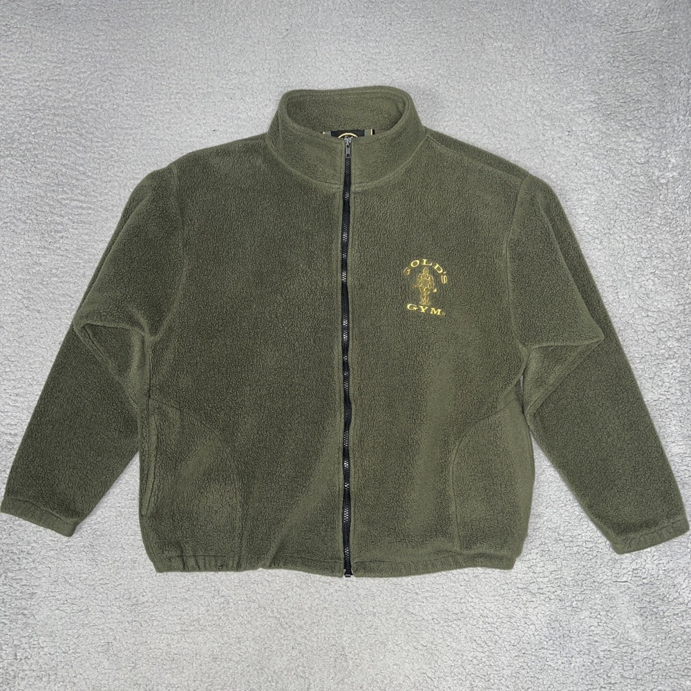 VTG Gold's Gym Fleece Sweater Men's XL Green Full Zip Sweatshirt Made in USA 90s